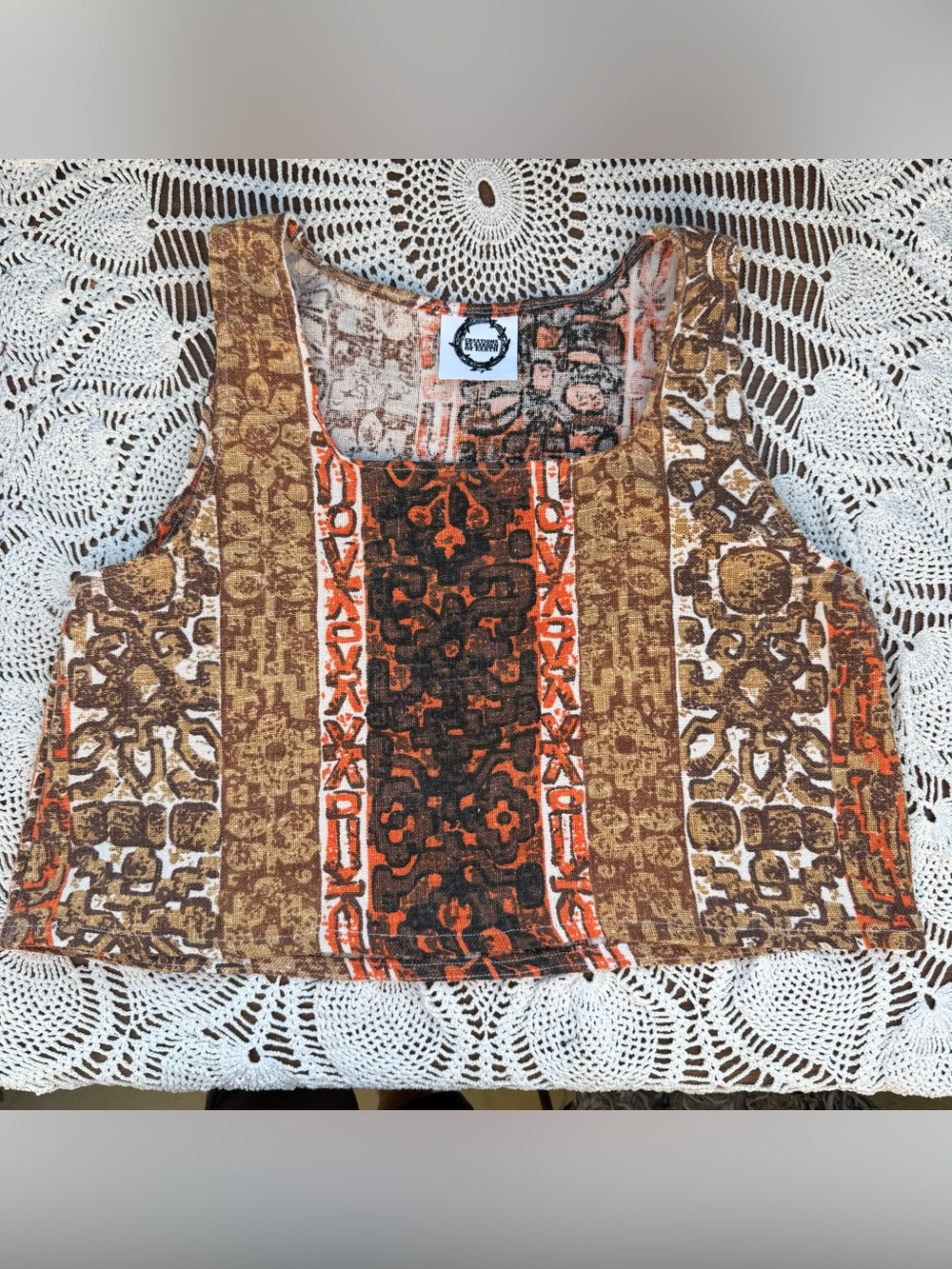 Handmade Vintage- fabric Tank Top in Brown & Orange